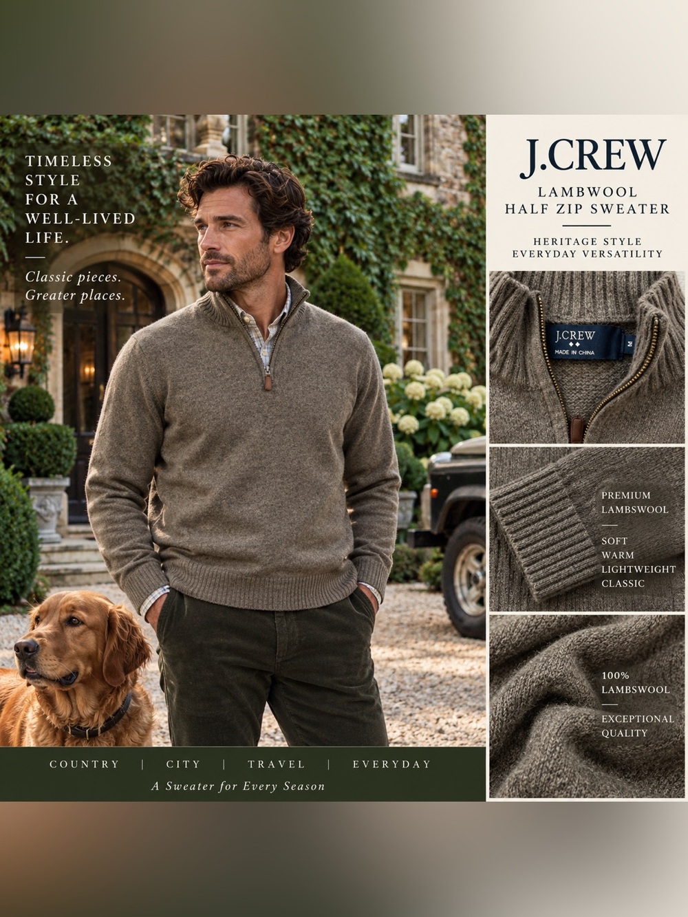 J.Crew 100% Lambswool Quarter Zip Sweater Men’s M Gray Heritage Wool Preppy